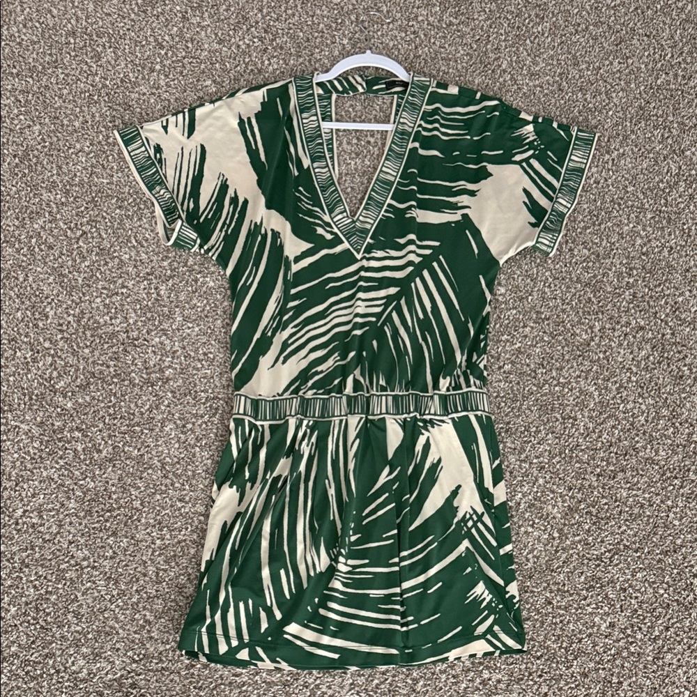 BCBGMaxAzria Tropical Green and Cream Mini Dress